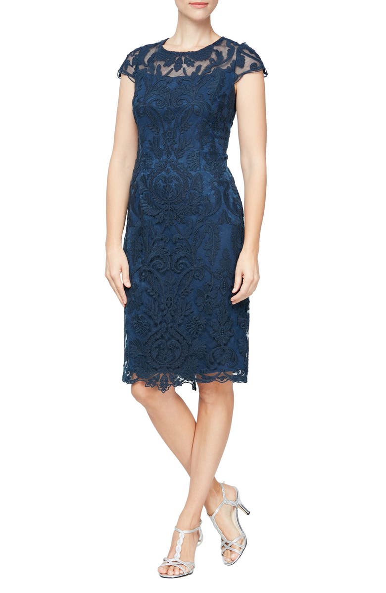 Alex Evenings Embroidered Mesh Cocktail Dress, Main, color, 