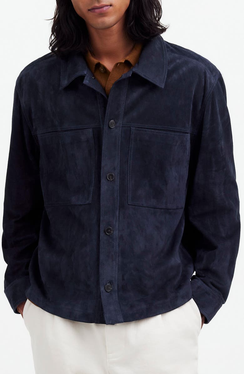 Madewell Boxy Suede Shirt Jacket, Main, color, Dark Indigo
