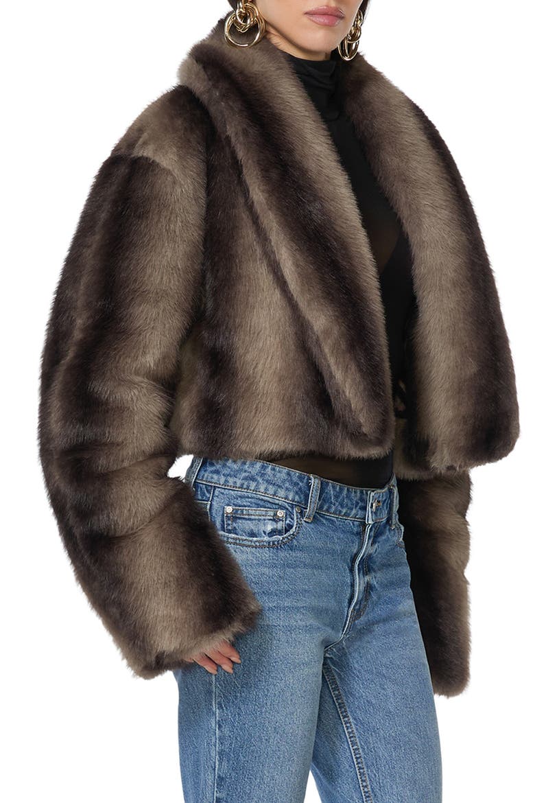 Barrel Faux Fur Cropped Jacket, Alternate, color, DARK BROWN STRIPE