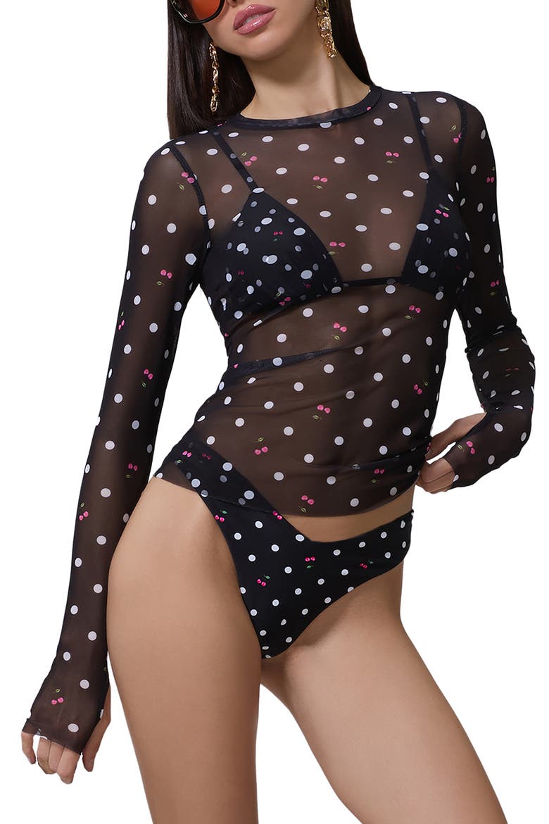 Kaylee Printed Long Sleeve Mesh Top, Main, color, CHERRY DOTS