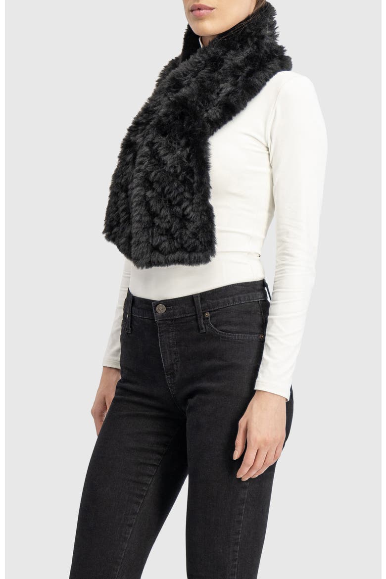 Fur-Free Rex Rabbit (Faux Fur) Knit Pull-Through Scarf, Alternate, color, BLACK
