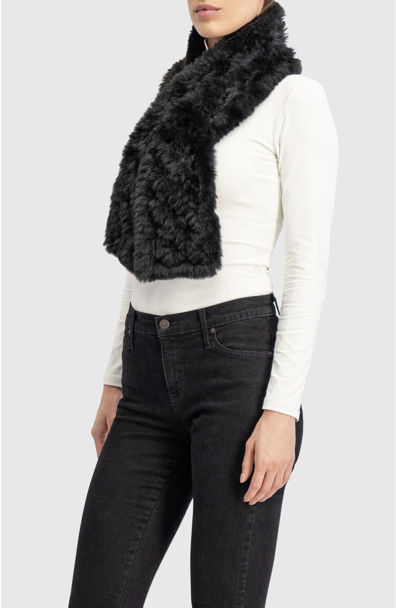 Lyla Grant Fur-Free Rex Rabbit (Faux Fur) Knit Pull-Through Scarf, Alternate, color, Black