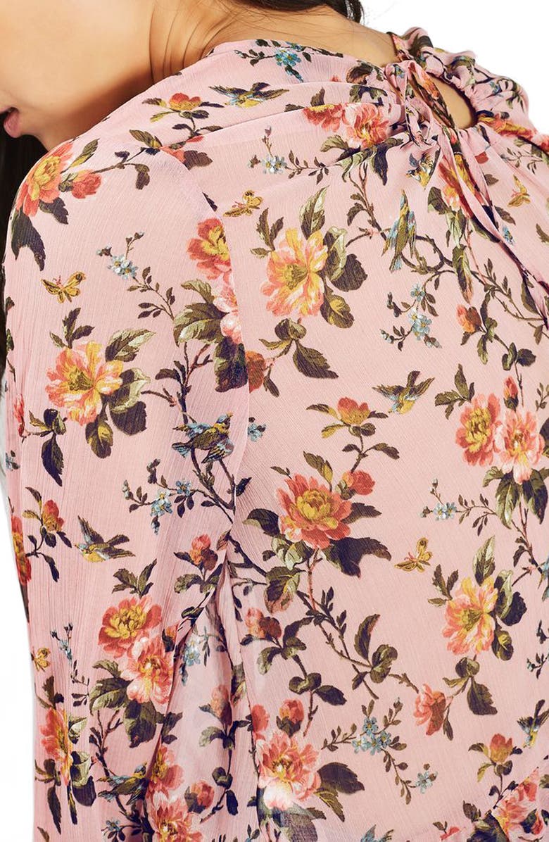 Topshop Floral Trumpet Sleeve Blouse, Alternate, color, 