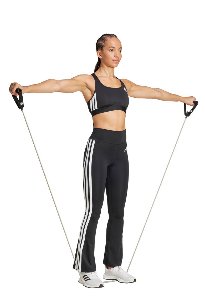 Optime Essentials AEROREADY 3-Stripes Climacool Flared Leggings, Alternate, color, BLACK/WHITE