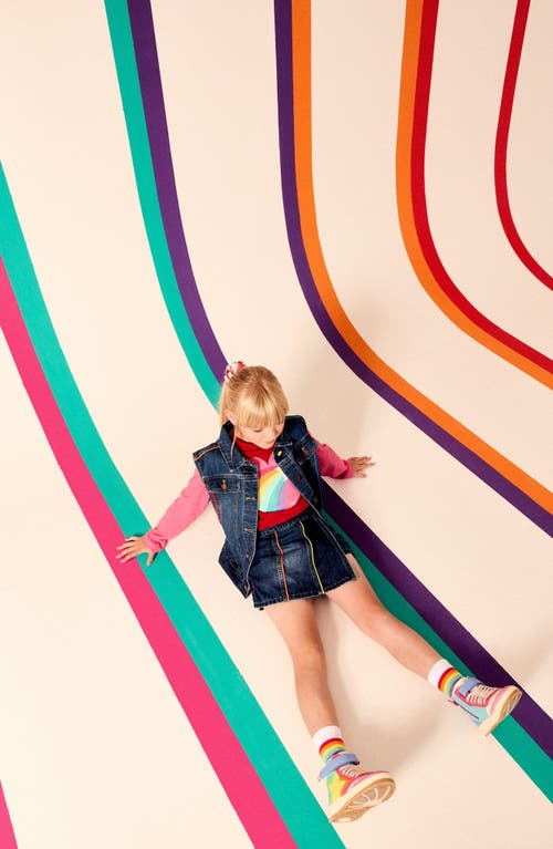 LITTLE BIRD LITTLE BIRD KIDS' RAINBOW STRIPE LONG SLEEVE COTTON QUARTER ZIP SWEATER DRESS 