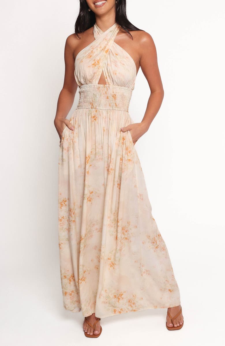 Petal & Pup Lunaria Floral Halter Wide Leg Jumpsuit, Main, color, Floral