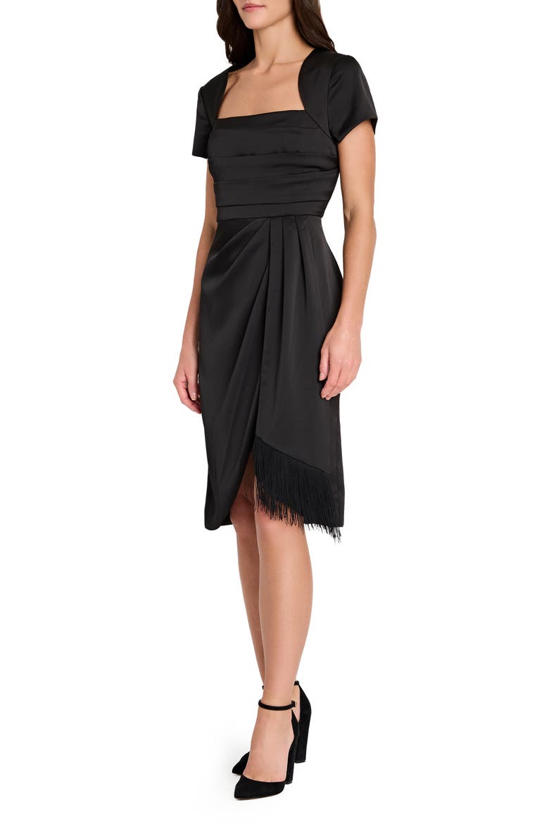Pleated Bodice Cocktail Dress, Alternate, color, BLACK