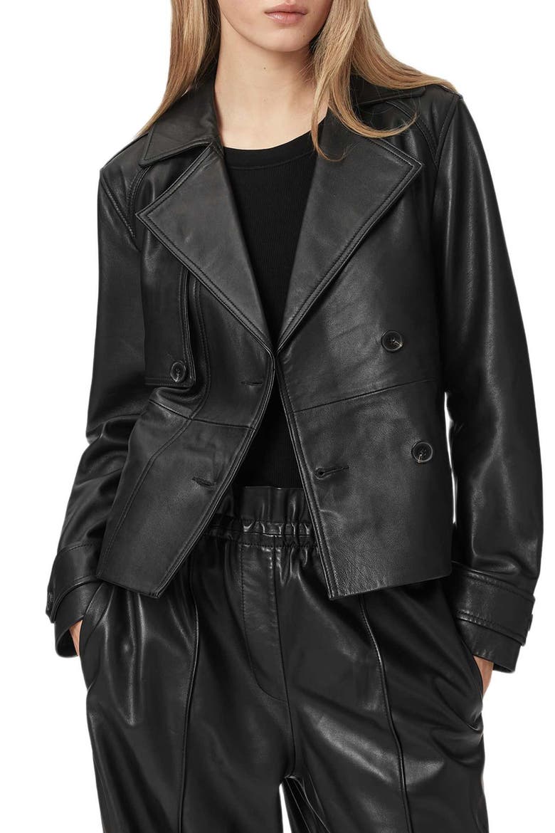 Okena Cropped Leather Jacket, Alternate, color, BLACK