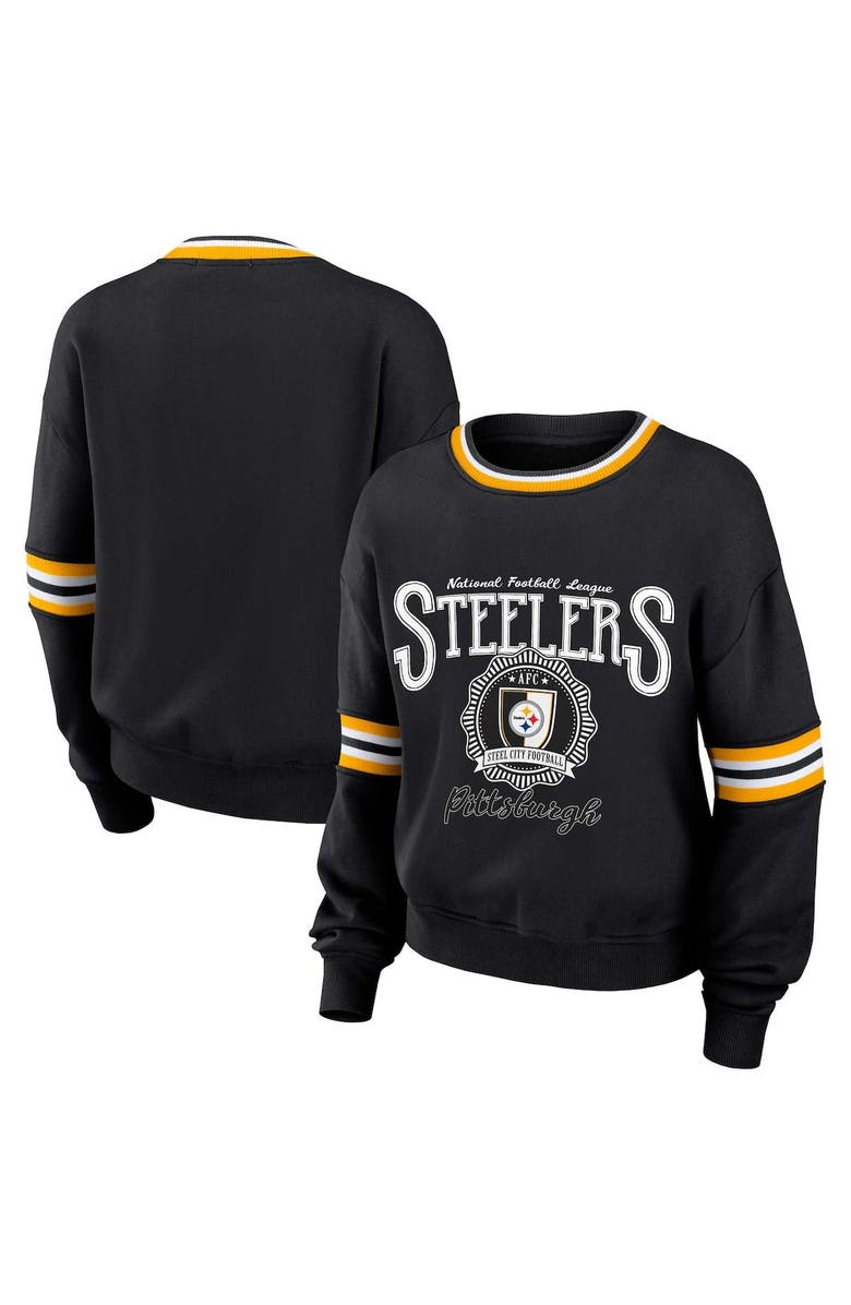 WEAR by Erin Andrews Women's WEAR by Erin Andrews Black Pittsburgh Steelers Prep Crew Sweatshirt, Alternate, color, 