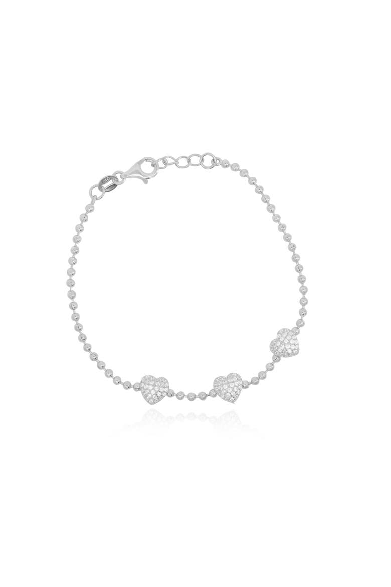 CZ Heart Trio Bead Bracelet, Main, color, Sterling Silver
