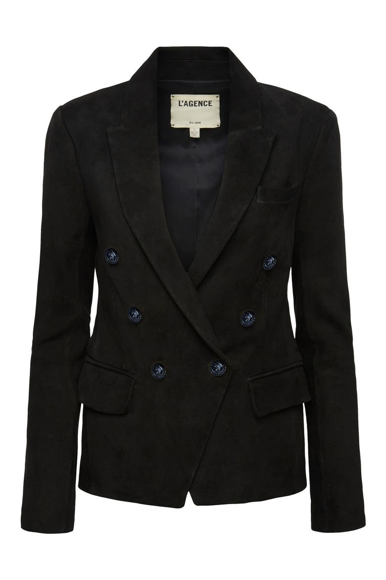 Kenzie Double Breasted Tweed Blazer, Alternate, color, BLACK BLACK