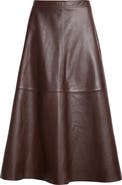 ST. JOHN Soft Luxe Napa Leather A-Line Midi Skirt
