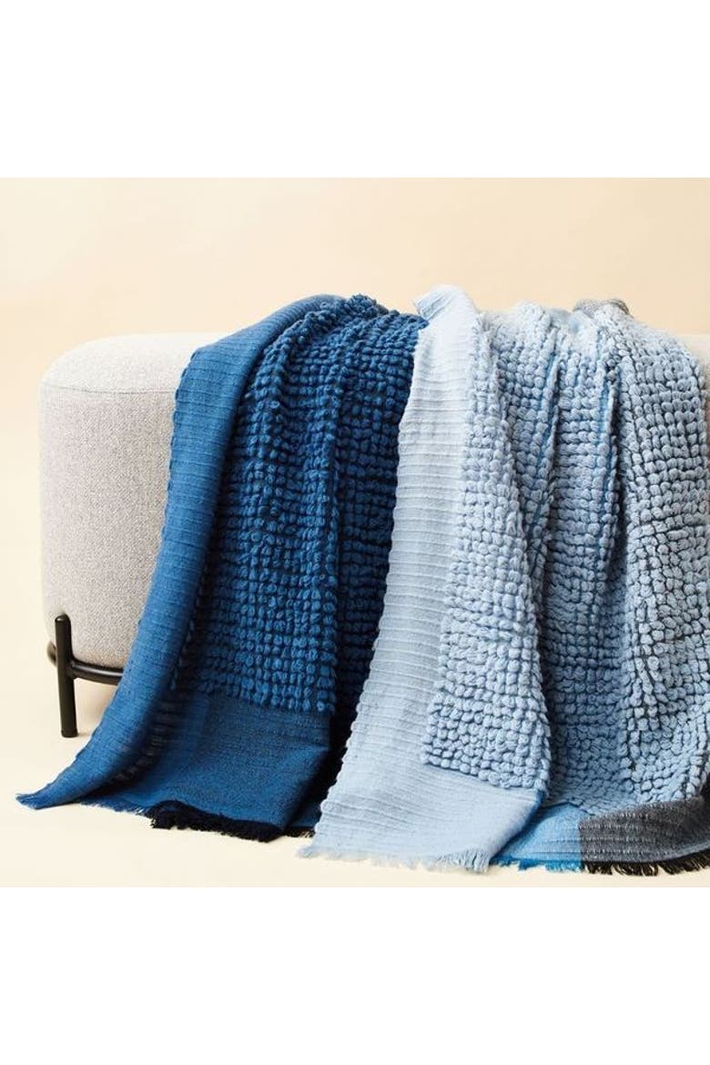Macaroon Midnight Dark Blue Plush Textured Merino Handloom Throw, Alternate, color, Indigo/Blue
