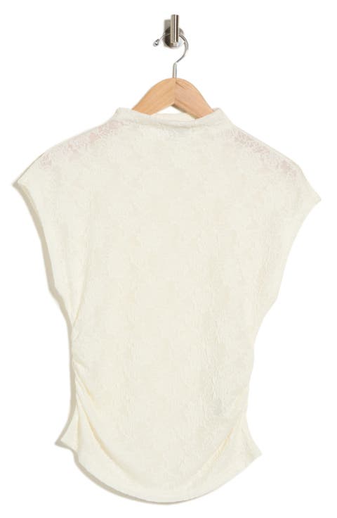 Cap Sleeve Dolman Mock Neck Lace Top