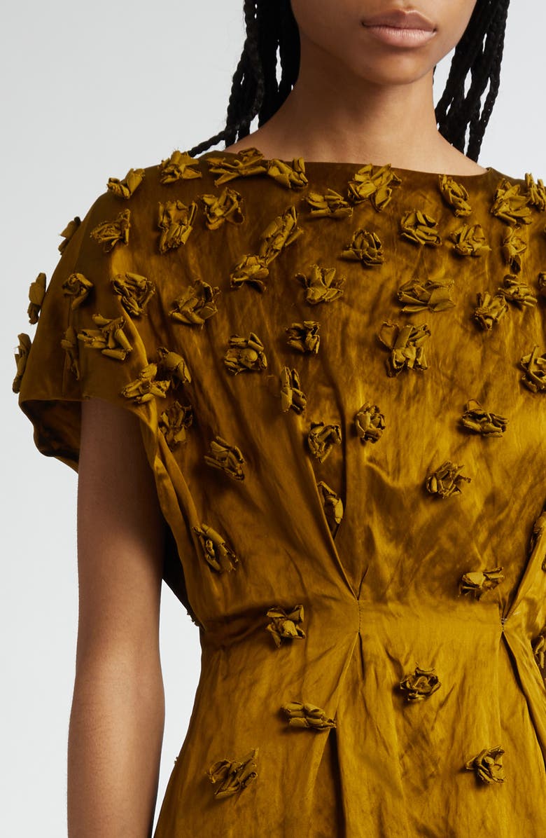 Michael Kors Collection Floral Pleated Satin Dress, Alternate, color, Cactus