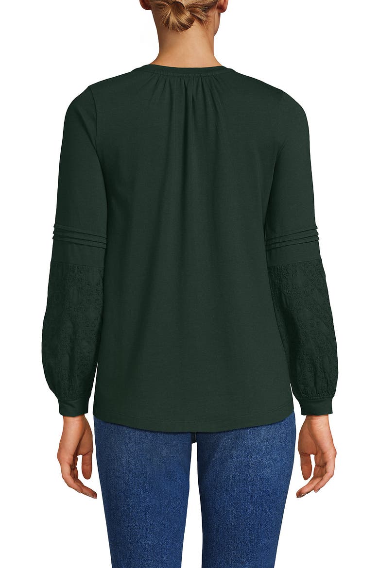 Lightweight Jersey Lace Mix Long Sleeve Pintuck Top, Alternate, color, Pine Valley