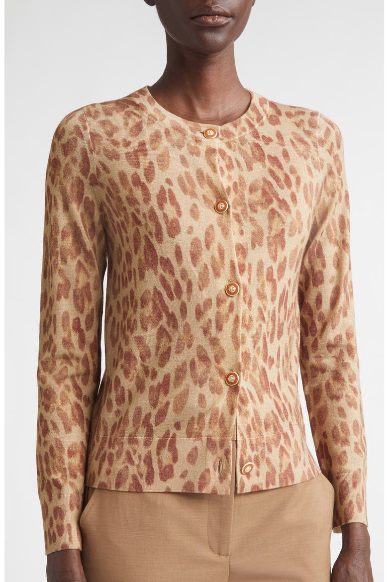 Fine Gauge Leopard Print Wool Blend Cardigan, Alternate, color, RUST MULTI ANIMAL PRINT