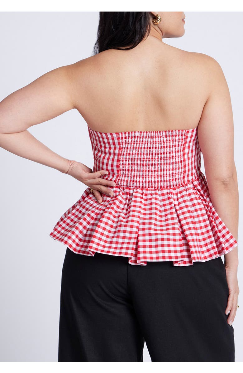 ELOQUII Gingham Peplum Top, Alternate, color, Spring Gingham Red