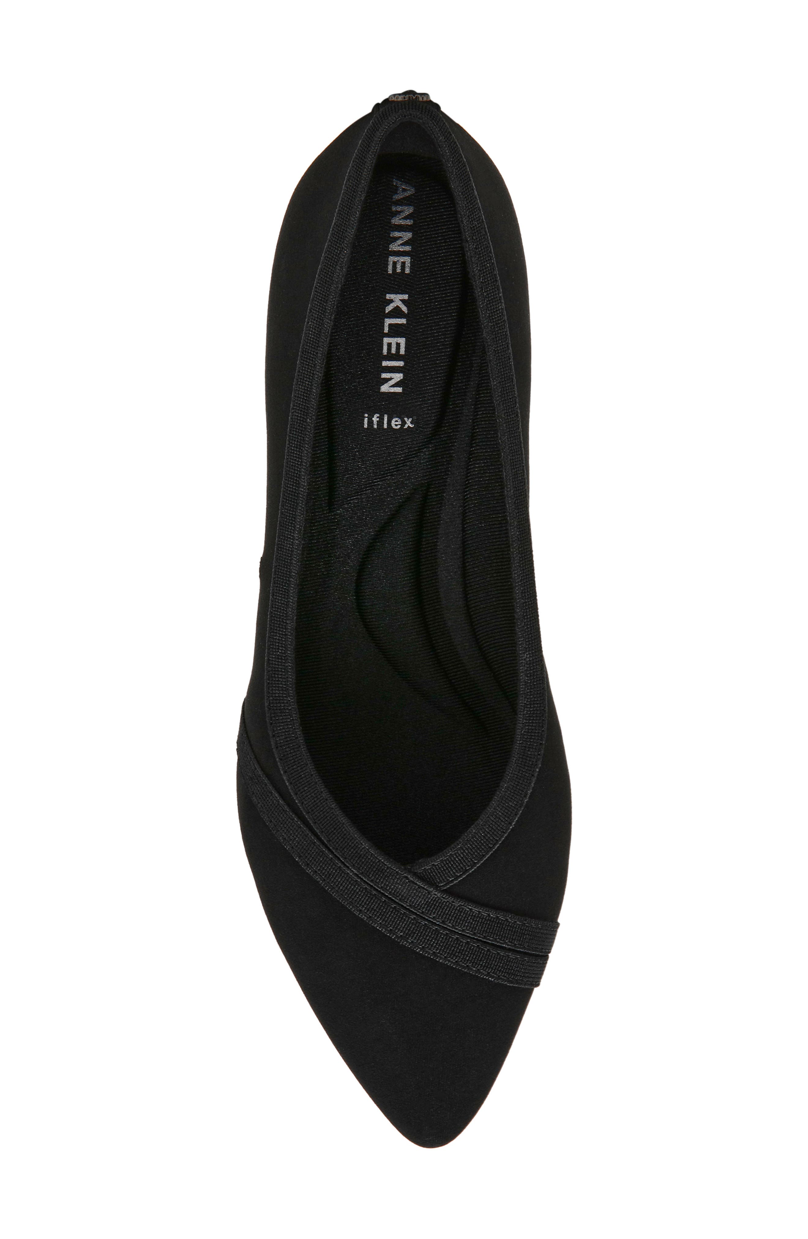 Anne Klein Oceanus Almond Toe Knit Flat, Alternate, color, Black Stretch