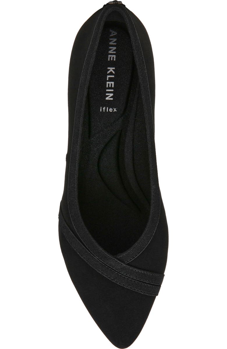 Anne Klein Oceanus Almond Toe Knit Flat, Alternate, color, Black Stretch