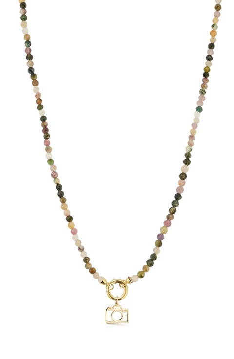 14K Yellow Gold Camera Charm Beaded Necklace