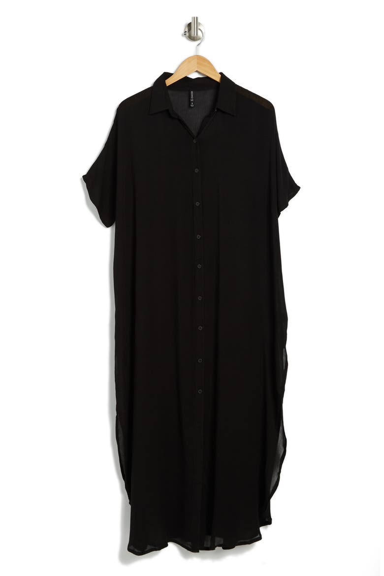 Long Shirt Cover-Up Dress, Alternate, color, BLACK