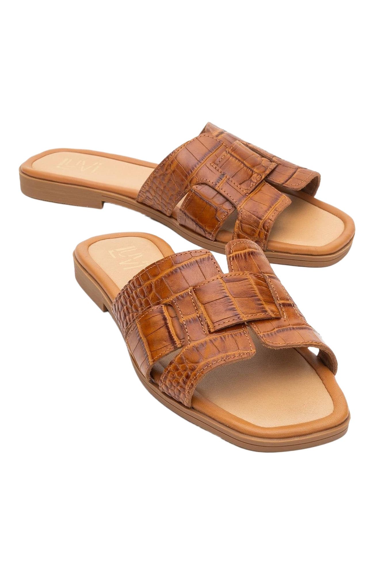 Notre Leather Flat Sandals, Alternate, color, Cognac Brown Leather