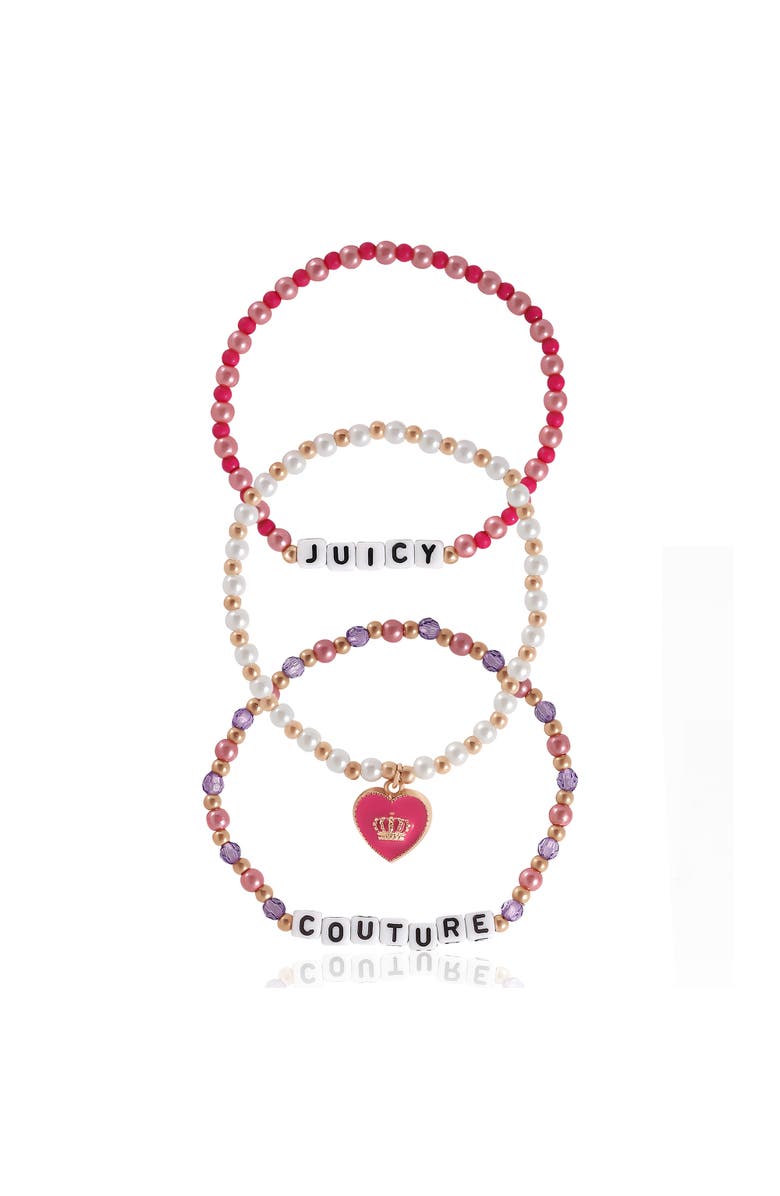 Juicy Couture Kids "Juicy" Heart Charm 3-Piece Beaded Bracelets, Alternate, color, Multicolor
