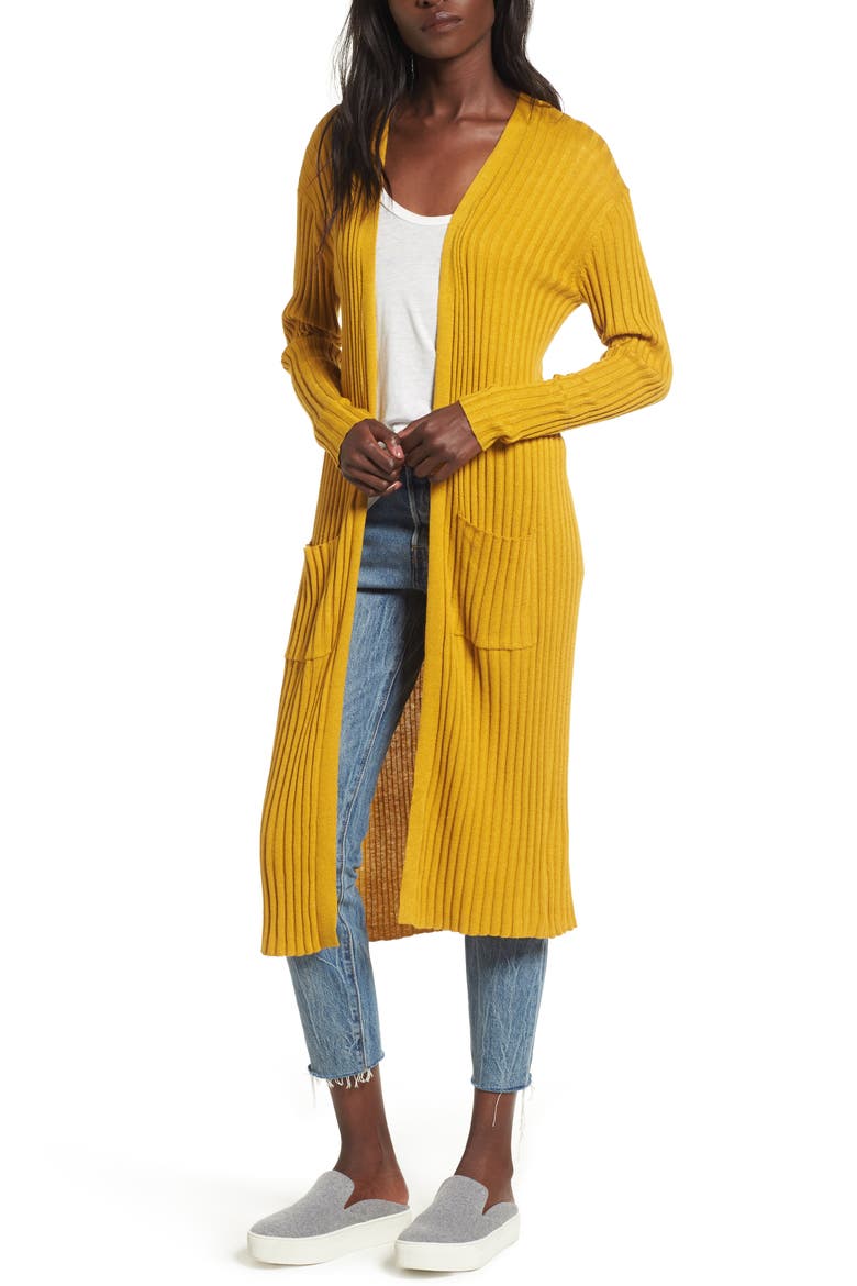 Rib Knit Midi Cardigan, Main, color, OLIVE ARROWWOOD
