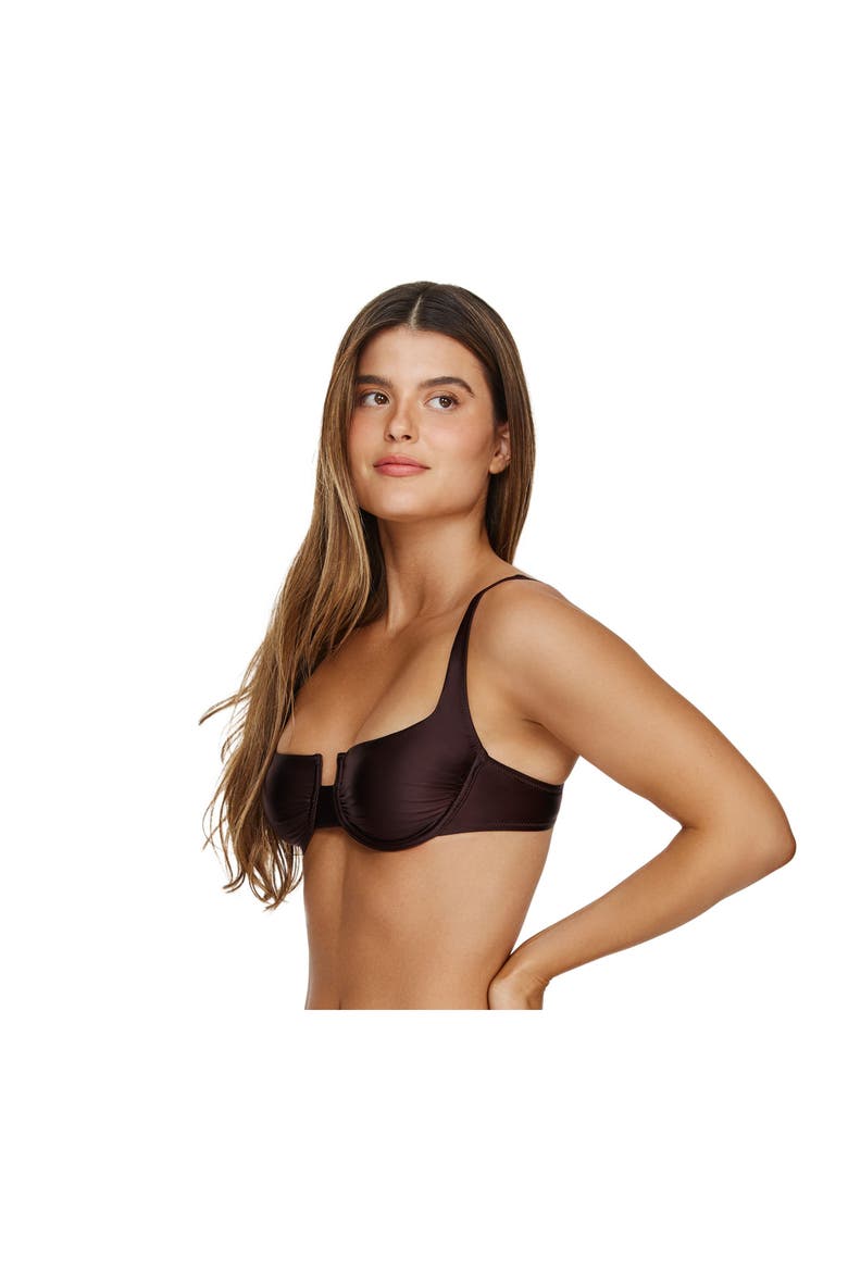Satin Touch Underwire Bikini Top, Alternate, color, Brown