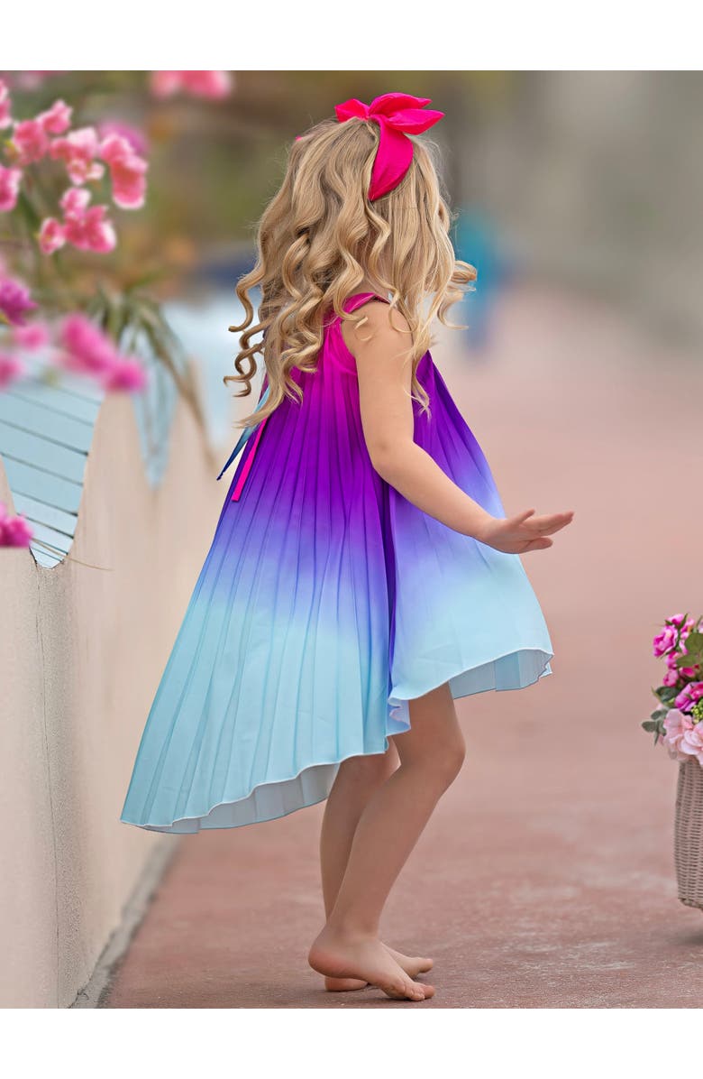 Mia Belle Girls Girls Ocean Sunset Ombre Pleated Hi-Lo Dress, Alternate, color, Fuchsia