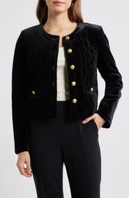 Tahari ASL Quilted Crop Velvet Jacket