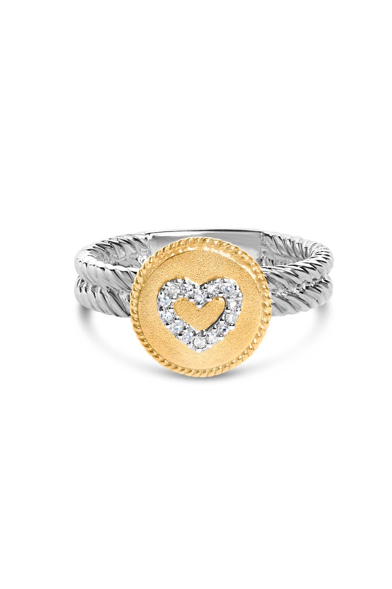18K Yellow Gold Plated Silver Diamond Heart Ring with Satin Finish, Main, color, Yellow