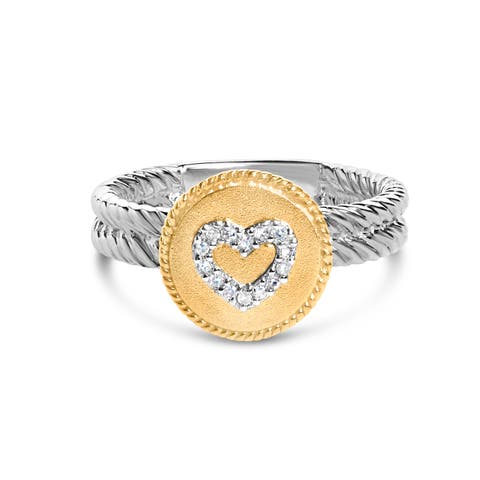 18K Yellow Gold Plated Silver Diamond Heart Ring with Satin Finish