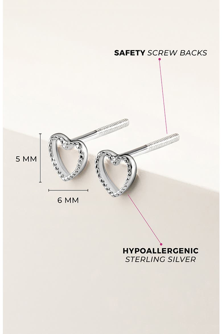 Tiny Open Textured Heart Earrings, Alternate, color, Silver