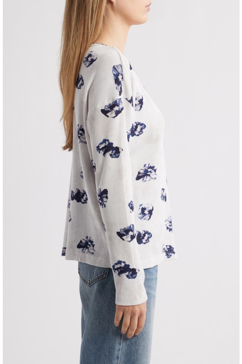 Stamped Floral Long Sleeve Waffle Knit Top, Alternate, color, CREAM/ GREY MULTI