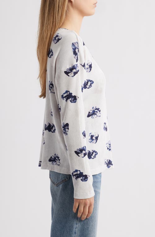 Nzt By Nic+zoe Stamped Floral Long Sleeve Waffle Knit Top