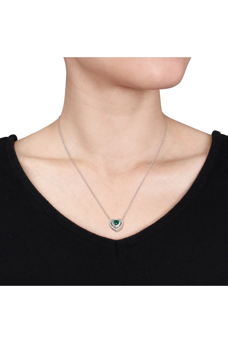 Gemstone & Diamond Halo Heart Necklace 10K, Alternate, color, Created Emerald