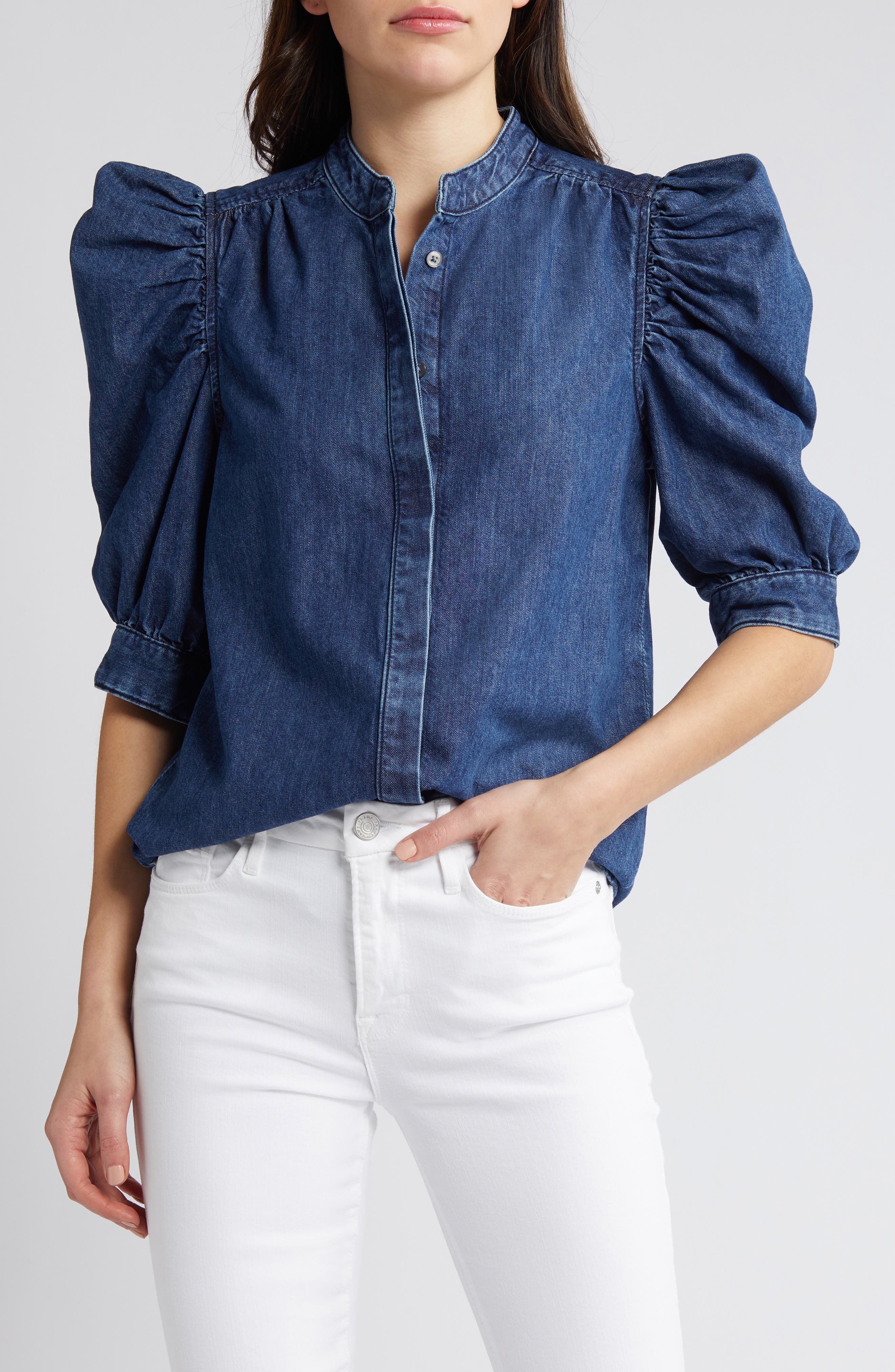 FRAME Gillian Puff Sleeve Denim Shirt