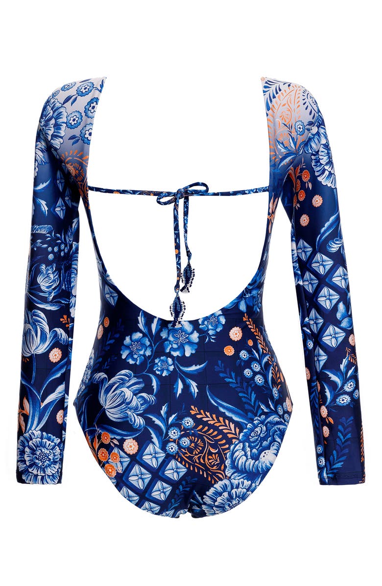 Agua Bendita Clara Azure Long Sleeve One-Piece Rashguard Swimsuit, Alternate, color, 