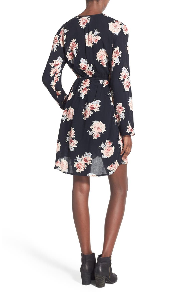 Faux Wrap Dress, Alternate, color, BLACK/ ROSE