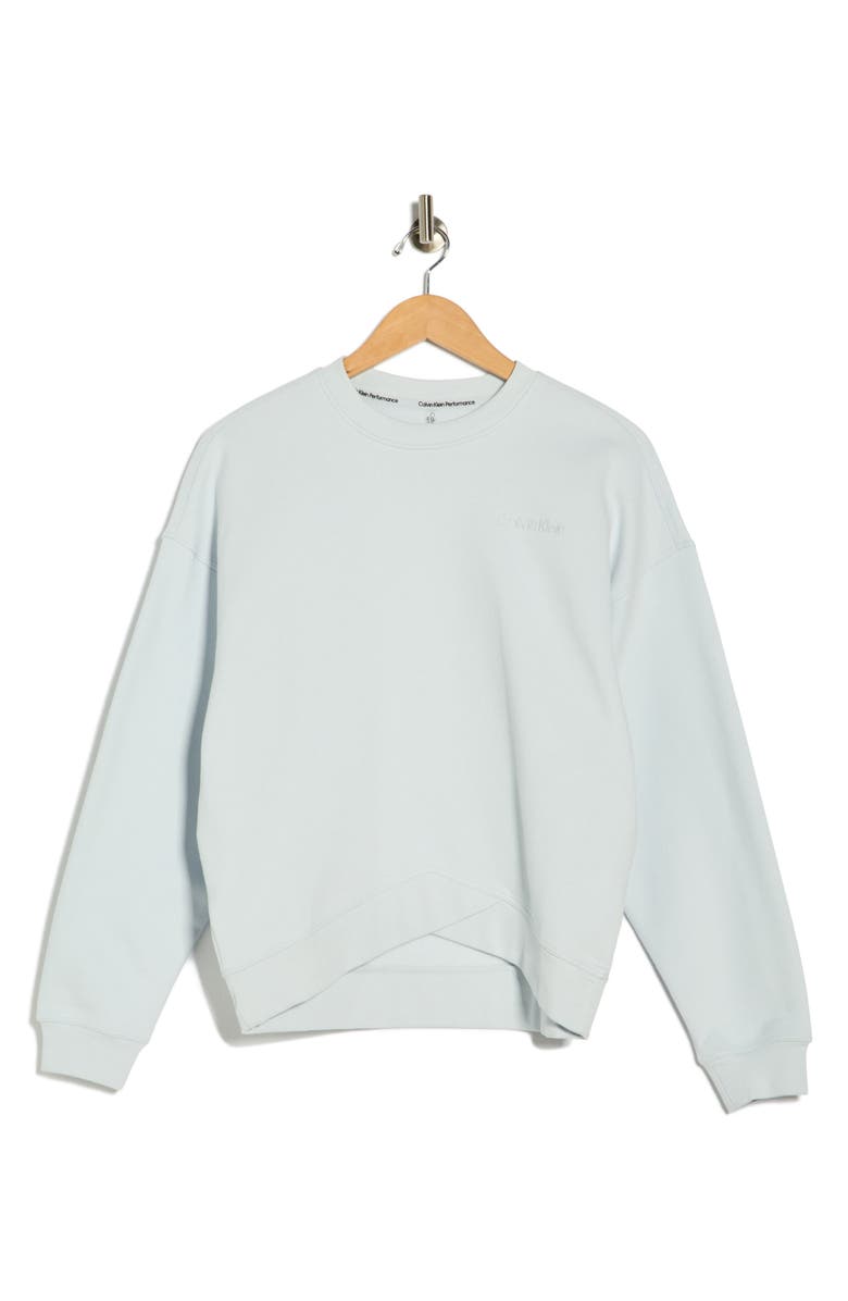 CALVIN KLEIN PERFORMANCE Embroidered Logo Crossover Hem Sweatshirt, Alternate, color, Plein Air