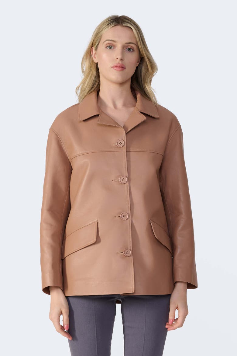 Colette Leather Jacket, Main, color, Mocha Brown
