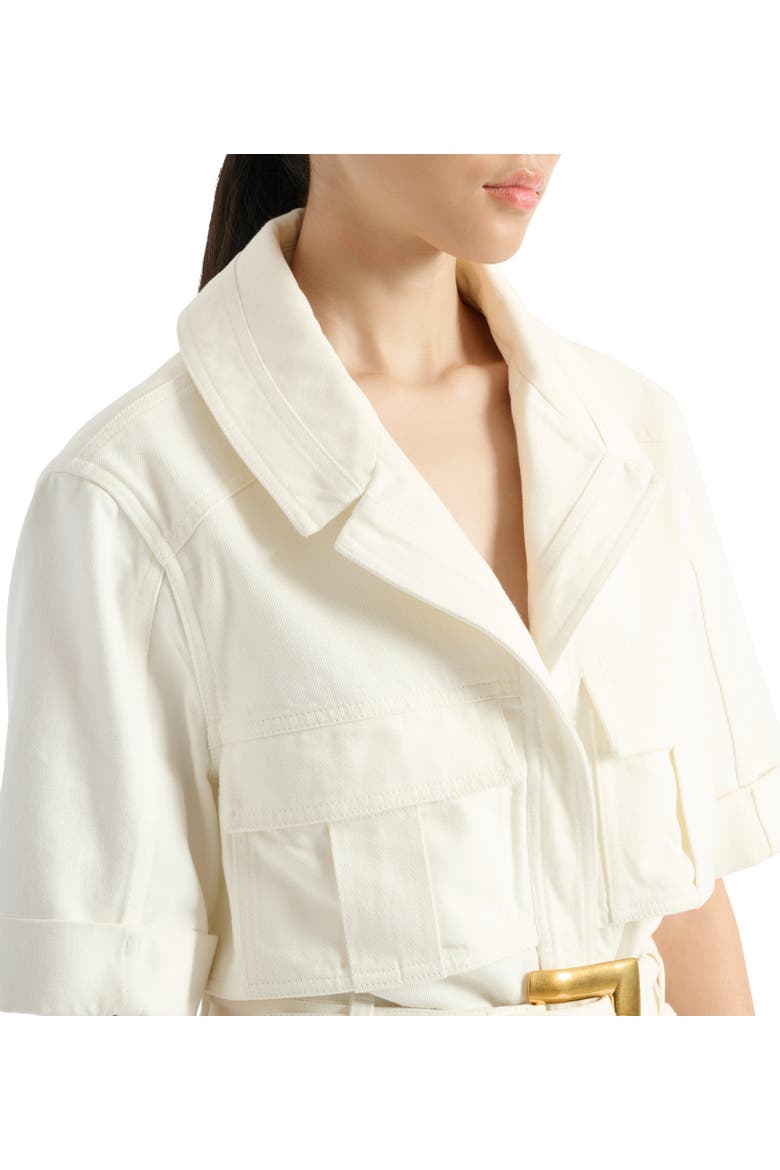 Belted denim playsuit, Alternate, color, white