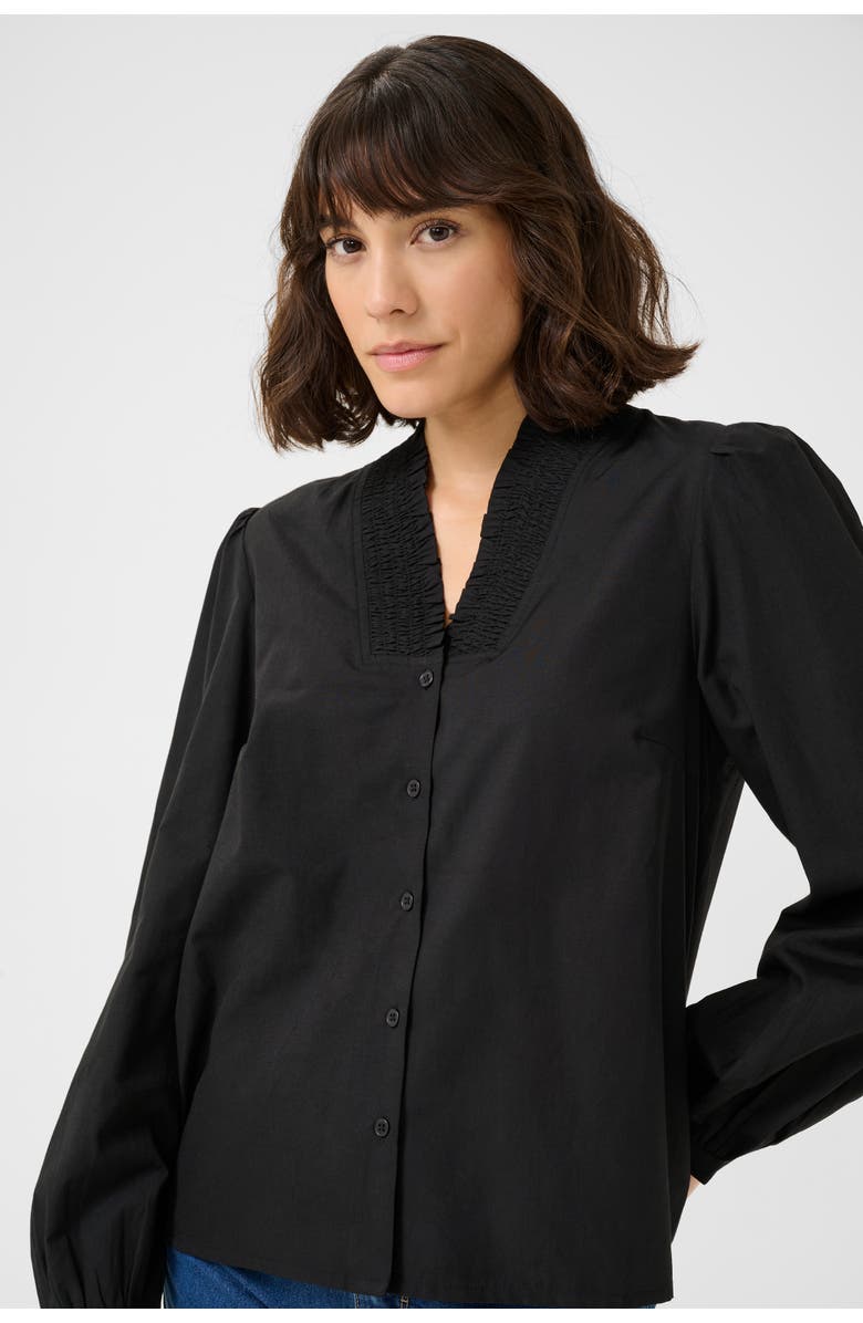 Kaffe KAmaia V-neck Pleats Long Sleeve Shirt, Alternate, color, Black Deep