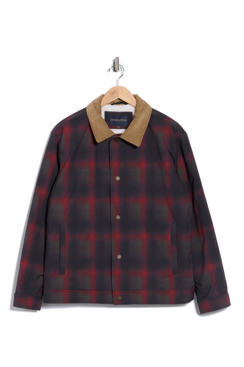 Plaid Corduroy Collar Ripstop Shirt Jacket, Alternate, color, RED OLIVE PLAID