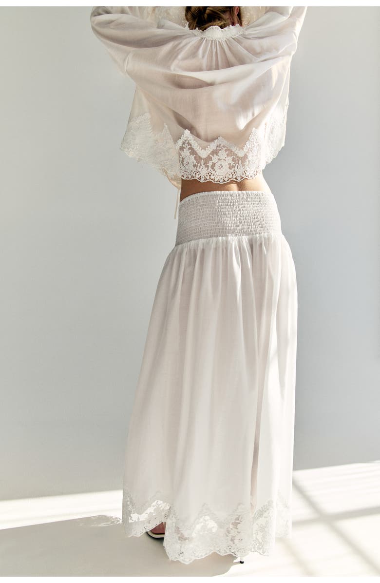 H&M Lace-trimmed Smocked Skirt, Alternate, color, White