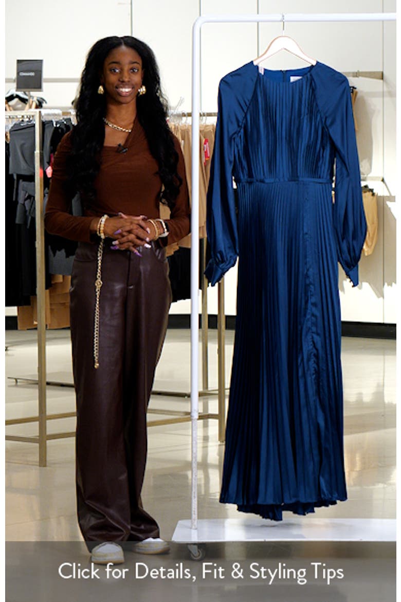 Pleated High Neck Raglan Long Sleeve Side Slit Gown video