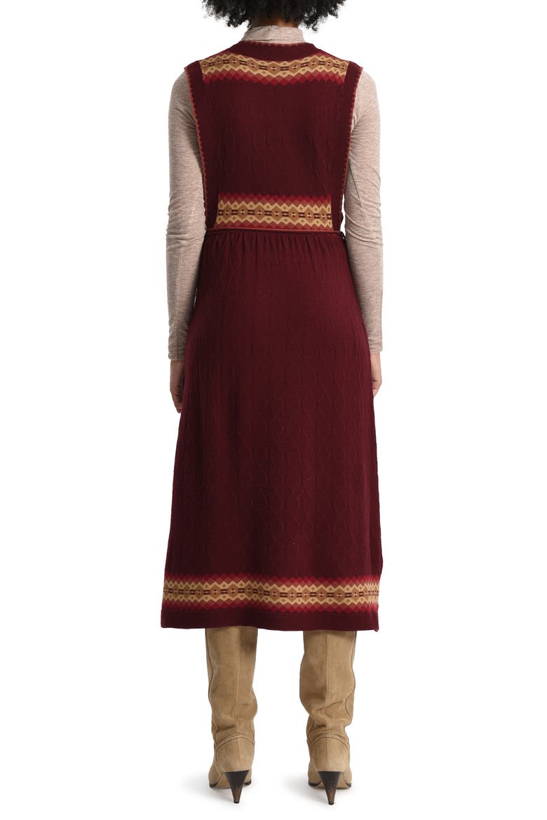 Border Print Sweater Dress, Alternate, color, DARK RED