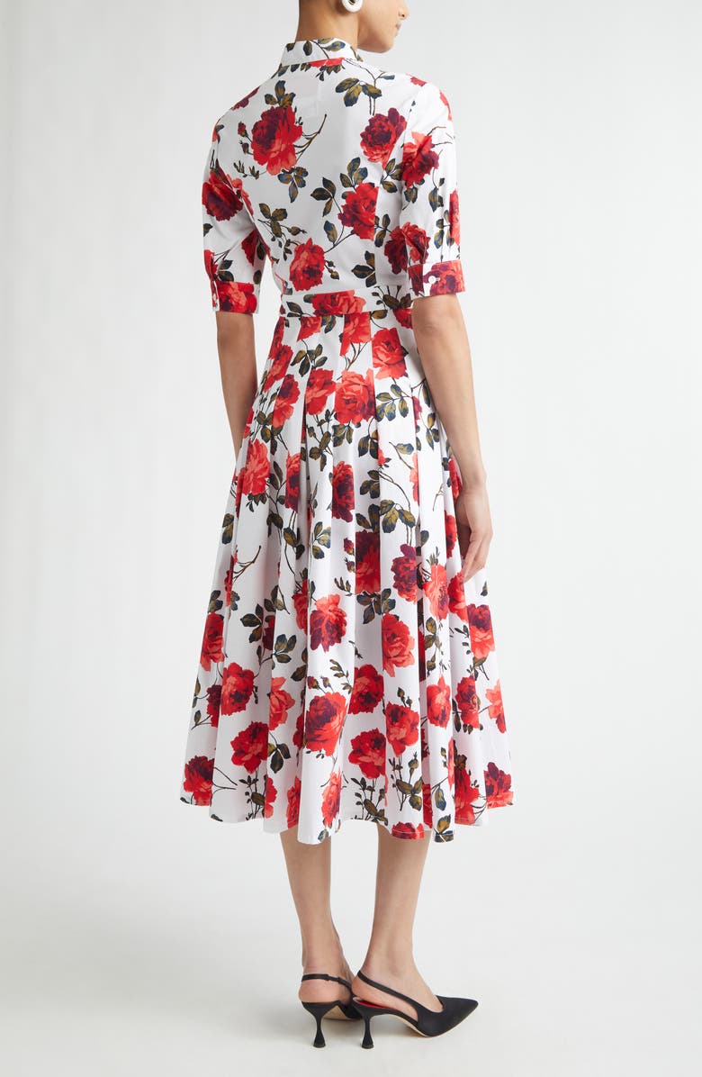Carolina Herrera Rose Print Stretch Cotton Poplin Shirtdress, Alternate, color, White Multi